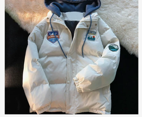 棉衣男连帽外套ins港风假两件冬季加厚宽松...