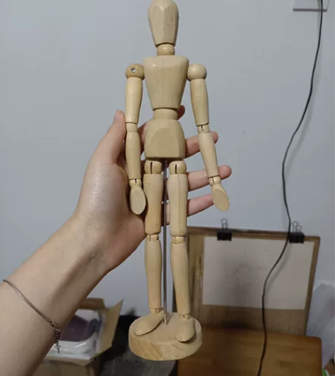 木质可活动关节人偶人体手指手模型木制公仔摆...