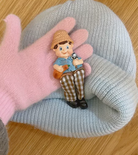 vintage古着店购入童趣乡村小男孩磁吸...