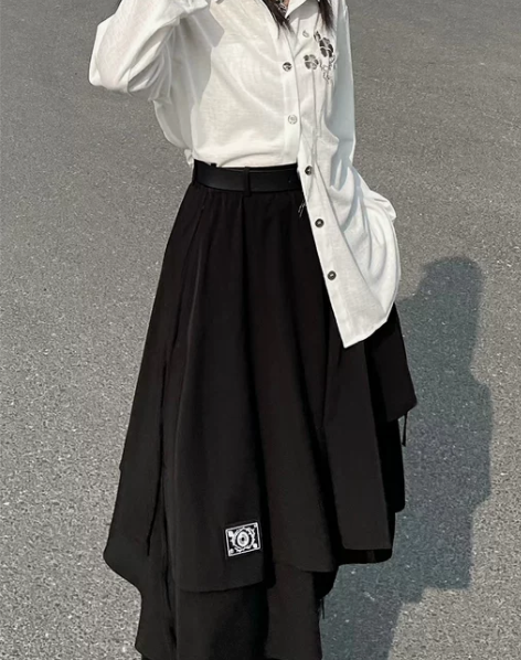 ?港风复古气质卫衣棉半身裙高腰a字裙松紧腰...