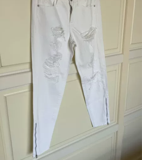 AF牛仔长裤 白色破洞 全新 BF风 宽松...