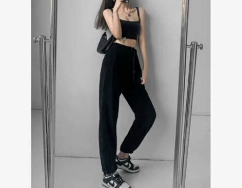 夏春茶灰色运动裤女春秋薄款束脚宽松休闲卫裤...