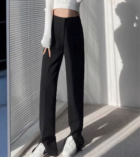 开叉西装裤女薄款高腰垂感拖地休闲阔腿裤直筒...