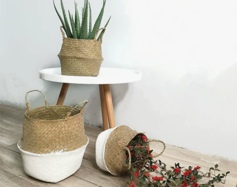 竹编筐编织筐收纳篮藤编手提花盆草篮子 感兴...