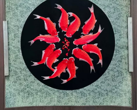 客厅餐厅画十二鲤鱼 年年有鱼 苏绣成品  ...