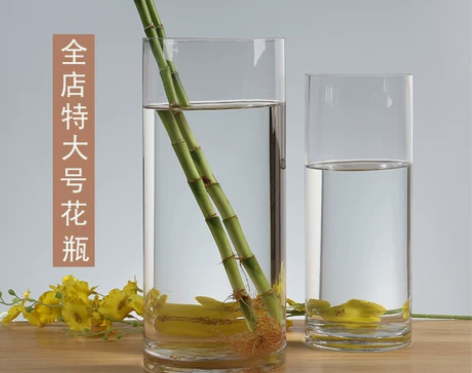 特大号圆形落地玻璃花瓶透明鲜花百合富贵竹花...