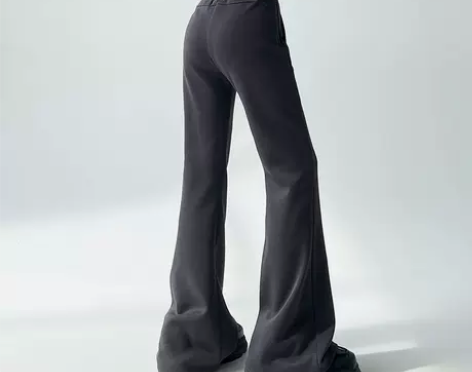 美式灰色微喇叭裤女秋冬加绒高腰运动休闲卫裤...