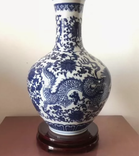 景德镇陶瓷器青花瓷一条龙#中式摆件 #花瓶...