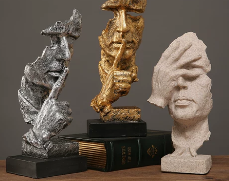 沉默是金摆件 创意雕塑抽象艺术客厅酒柜办公...