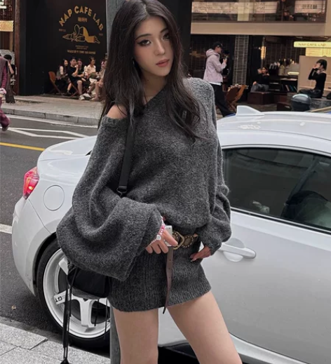 罗哥 马海毛毛衣女慵懒风中长款秋冬季加厚露...