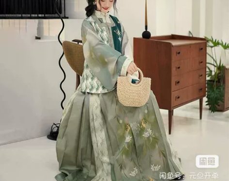 绿色马面裙 柒邑原创汉服女明制马面裙中国风...