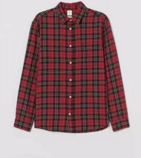 H＆M男装长袖格纹衬衫男秋冬新款合身法兰绒...