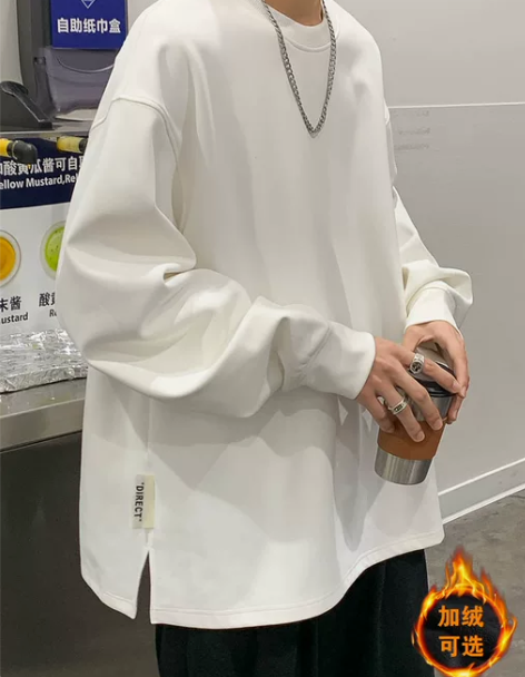 重磅纯色圆领卫衣男潮ins宽松大码上衣服开...