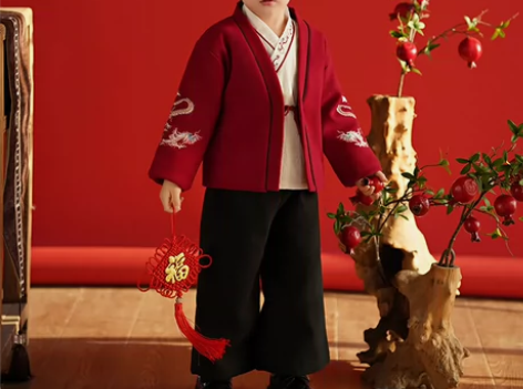 #拜年服汉服男童冬装套装宝宝中国风周岁衣服...