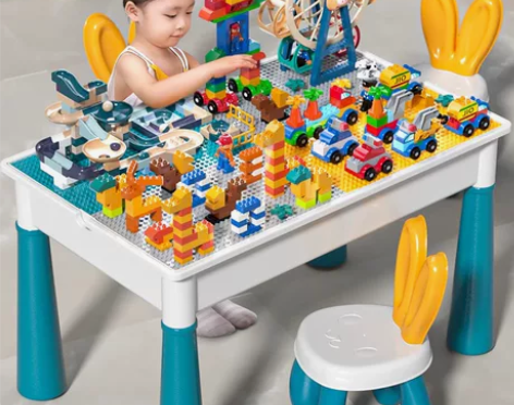 儿童大颗粒积木桌子多功能拼装益智力拼图玩具...