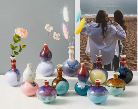 景德镇迷你陶瓷小花瓶 博古架中式茶席装饰品...