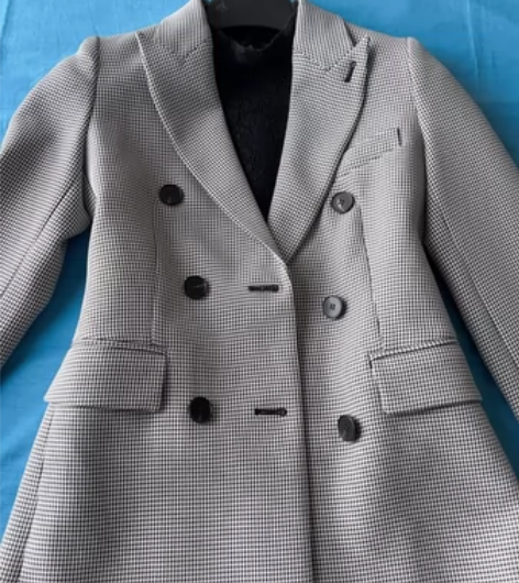 丽丽lily 复古秋装JK风千鸟格双排扣收...