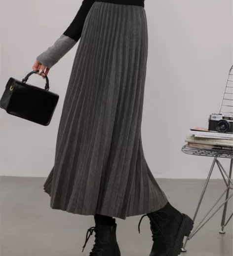 秋冬灰色时尚气质长款毛呢料百褶裙 感兴趣的...
