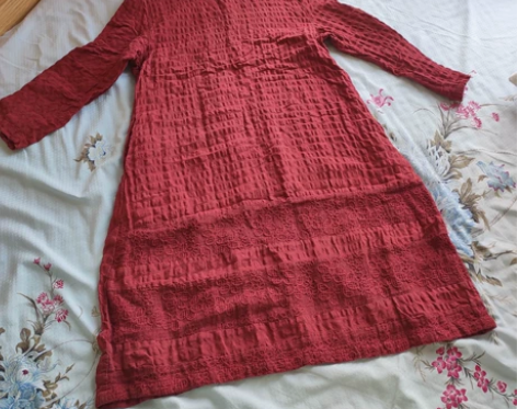 红色印花棉麻连衣裙，瑞莲实体店购买，绽放风...