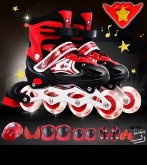 直排轮滑鞋，黑红色 37/38码左右，可调...