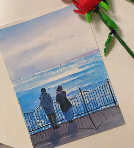 16k水彩画 有边框 水彩纯手绘人物色彩...