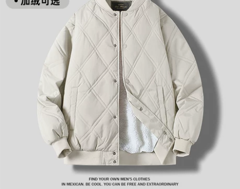 稻草人日系菱格秋冬季棒球服外套男士棉衣潮牌...