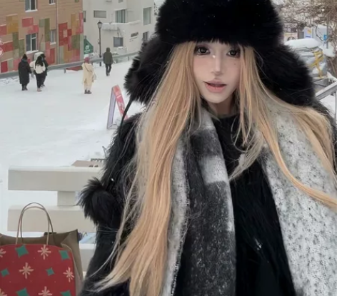 氛围感黑色毛毛雷锋帽 全新仅拍过一次照 感...