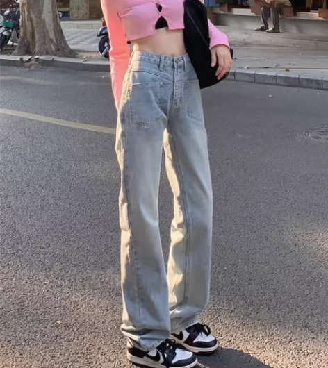 设计感美式复古设计感小众浅色牛仔裤女夏秋季...