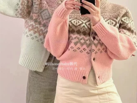 韩代潮牌grove22新款复古羊毛针织开衫...