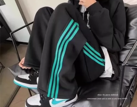 春秋季新款条纹休闲裤男港风潮流高街ins直...
