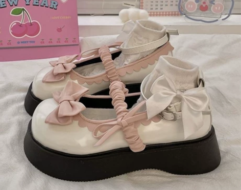 【捡漏 清库存】日系甜美粉色蝴蝶结玛丽珍小...