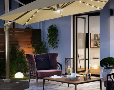 户外太阳能遮阳伞庭院花园大型LED灯日夜两...