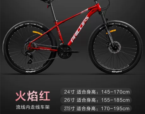 菲利普山地车自行车变速成人双碟刹男款女式赛...
