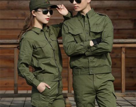 夏季棉线薄款工作服套装军绿色男女迷彩服焊工...