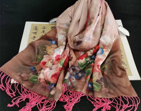 杭州丝绸出国送礼高档双面真丝拉绒围巾两用保...