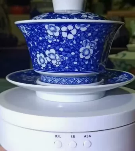 聚园轩柴窑 青花重工冰梅两才盖碗，全手工手...