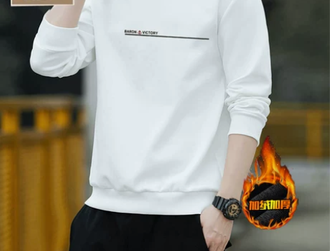 保罗男士卫衣秋冬季纯棉圆领宽松套头百搭加绒...