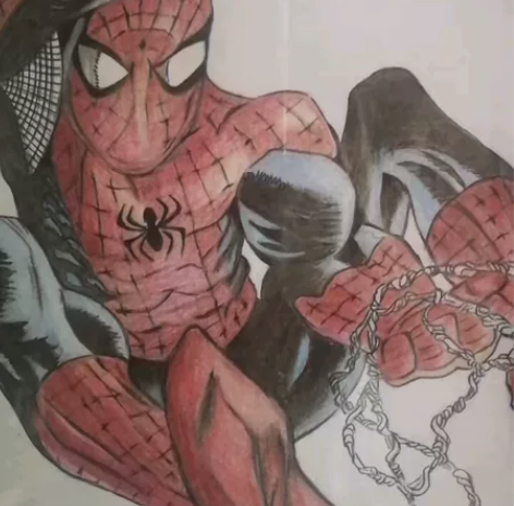 手绘彩铅画蜘蛛侠男孩子的最爱，带画框，是送...