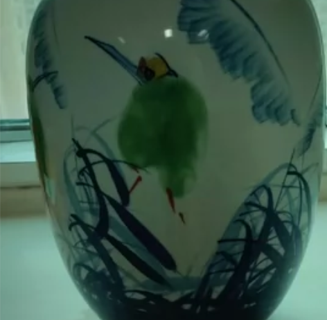 景德镇翠鸟图案陶瓷花瓶，高60cm，瓶口5...