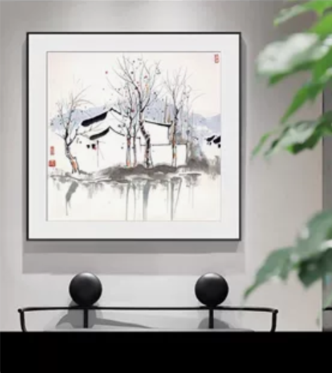 吴冠中新中式装饰画客厅方形茶室餐厅壁画江南...