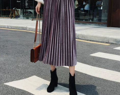 金丝绒百褶裙半身裙女秋冬2018新款韩版中...