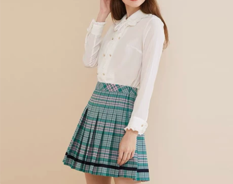 ELAND衣恋 JK学院风格纹超仙百褶裙短...