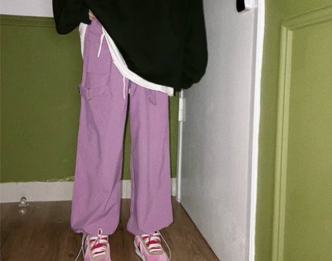 工装风裤脚抽绳设计束脚裤街头感宽松显瘦百搭...