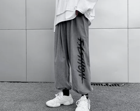 秋冬季新款休闲裤子男韩版潮流宽松直筒抽绳束...