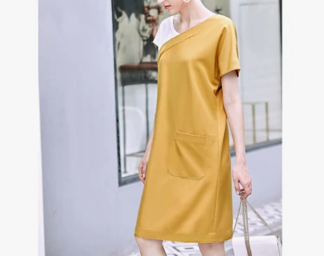 Amii极简风连衣裙，不规则衣袖，超舒适面...