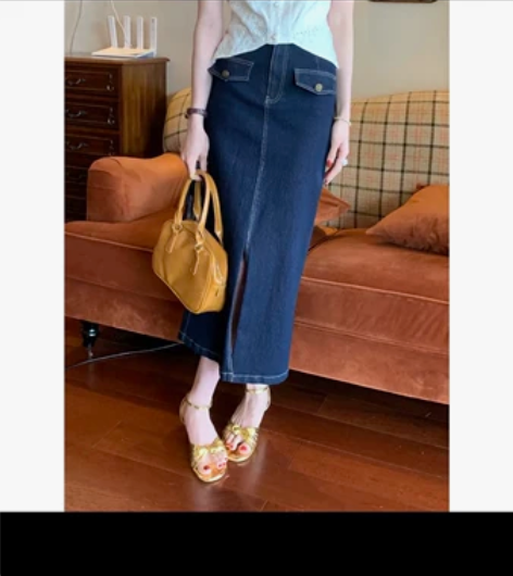 欣子野品牌【浮生】复古港风气质深色显瘦开叉...