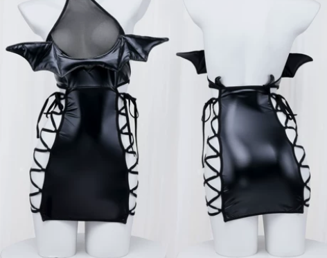 动漫魅魔漆皮连衣裙 小恶魔性感绑带cosp...