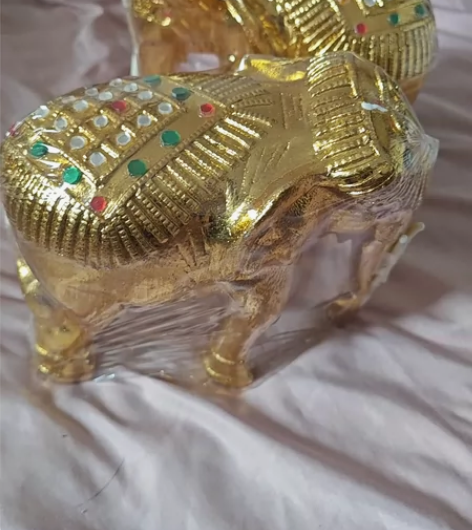 泰国进口东南亚实木雕刻金色大象客厅桌面摆放...