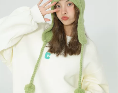 ins韩国绿色毛球毛线帽女可爱秋冬学生显脸...
