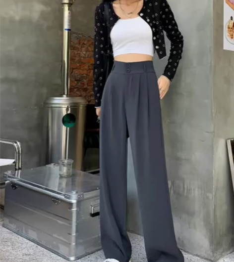 ?灰色阔腿裤女春夏秋高腰垂感拖地裤宽松直筒...